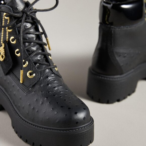 NEW TIMBERLAND Leather Waterproof Lace Up Boots Jet Black for women 864tn - Picture 2 of 10